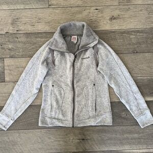 Avalanche Fleece Lined Zip Up Jacket Womens S Gray Mock Neck Long Sleeve Knitted